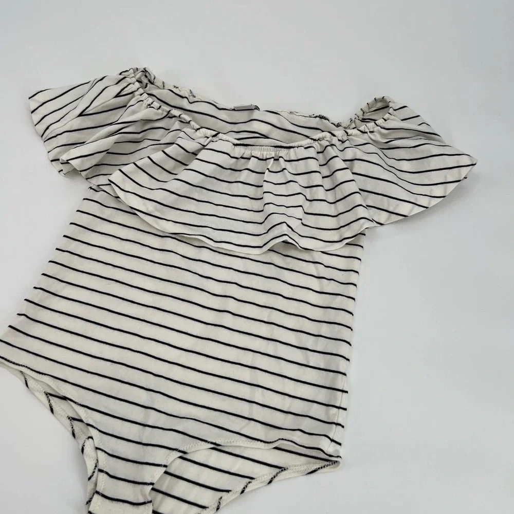 J .Crew Striped Off the Shoulder Ruffle Bodysuit H6125 casual cotton size small